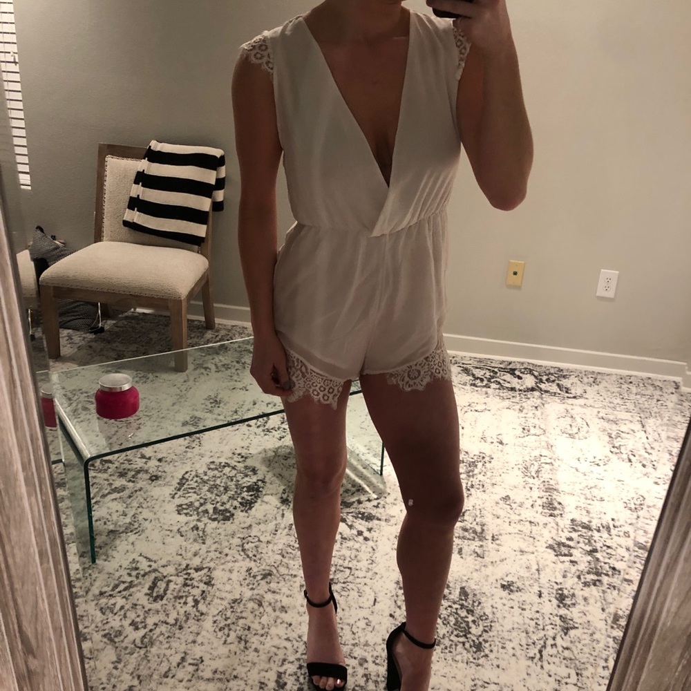 White lace detail romper